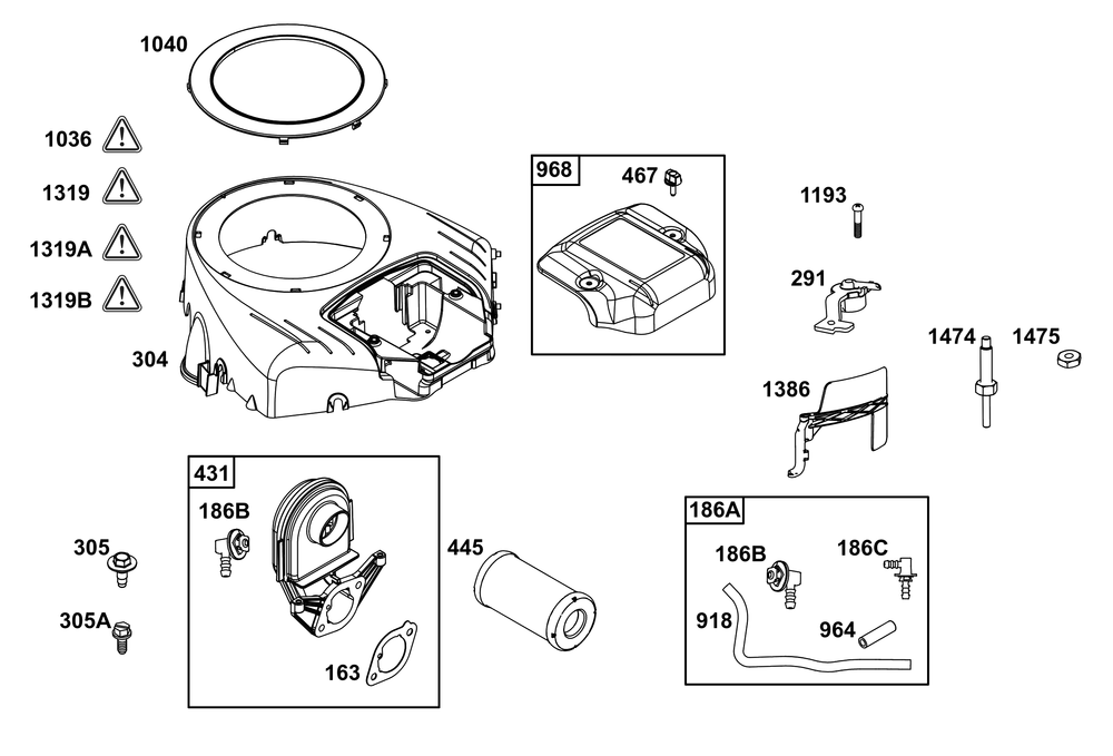 Blower Housing Group Diagram and Parts List for 40N777-0032-B5 400000 - 699999 Briggs and Stratton Engine